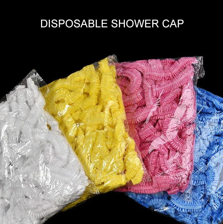100/300pcs Disposable Plastic Shower Cap Elastic Disposable Shower Caps Anti Dust Waterproof Hat Hair Salon Beauty Accessories