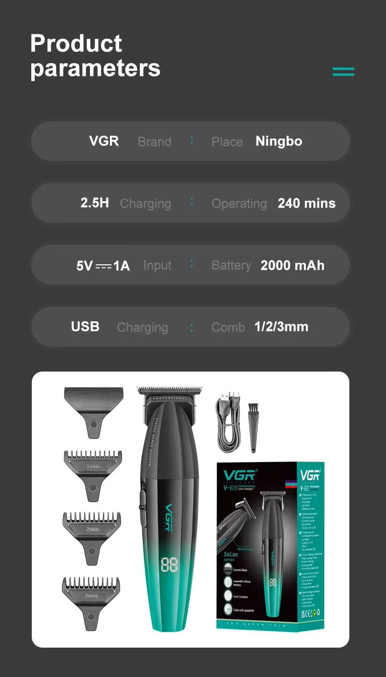 VGR Barber Clippers Professional Trimmer Adjustable Haircut 9000 RPM Hair Cutting Machine Electric Hair Clippers Men V-003 V-906