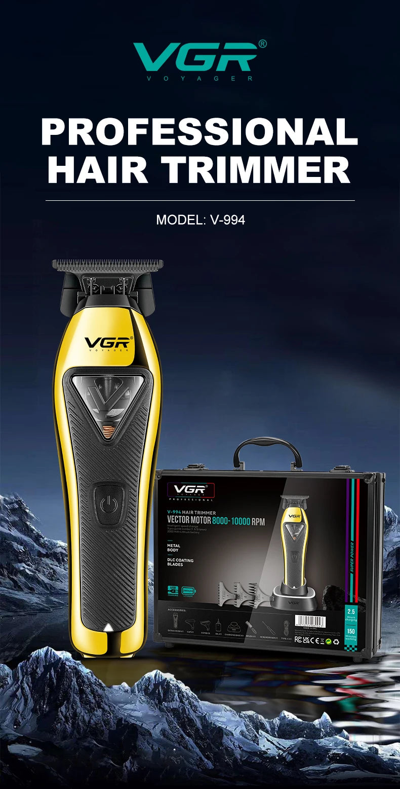 VGR Hair Trimmer Professional Barber Clippers 10000 RPM Hair Cutting Machine Vector Motor Trimmers Haircut Trimmer for Men V-994