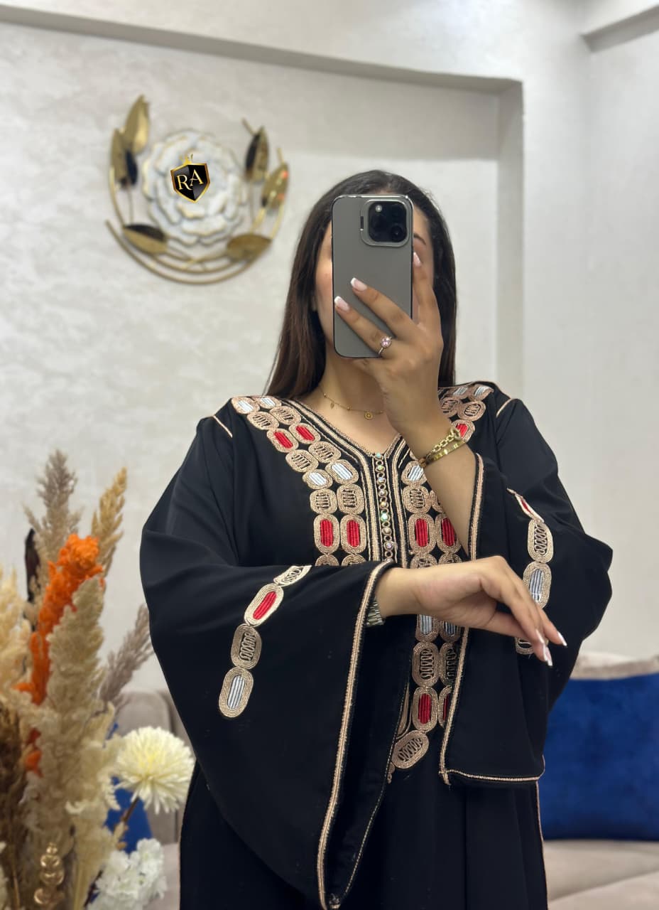 Moroccan Embroidered Jalabiya – Elegant Crepe Maxi Dress