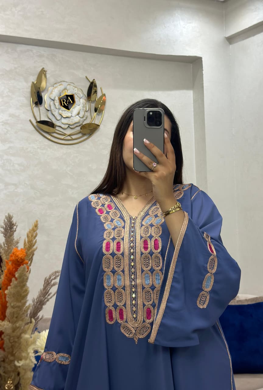Moroccan Embroidered Jalabiya – Elegant Crepe Maxi Dress