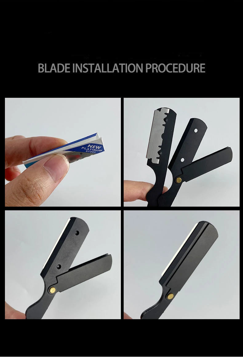 1P Stainless Steel Folding Shave Knife Handle Beard Straight Razor Hair Dressing Tool Men Manual Convenience Hair Trimmer Shaver