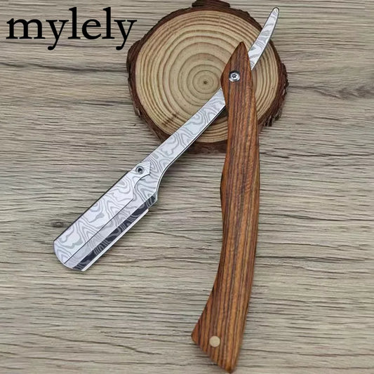 tan wood handle blade shaving razors professional barber shaver eyebrow razor men's replaceable blade shaving razor men gift