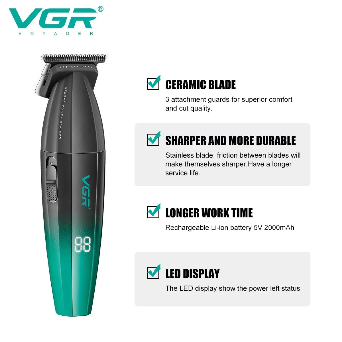 VGR Barber Clippers Professional Trimmer Adjustable Haircut 9000 RPM Hair Cutting Machine Electric Hair Clippers Men V-003 V-906