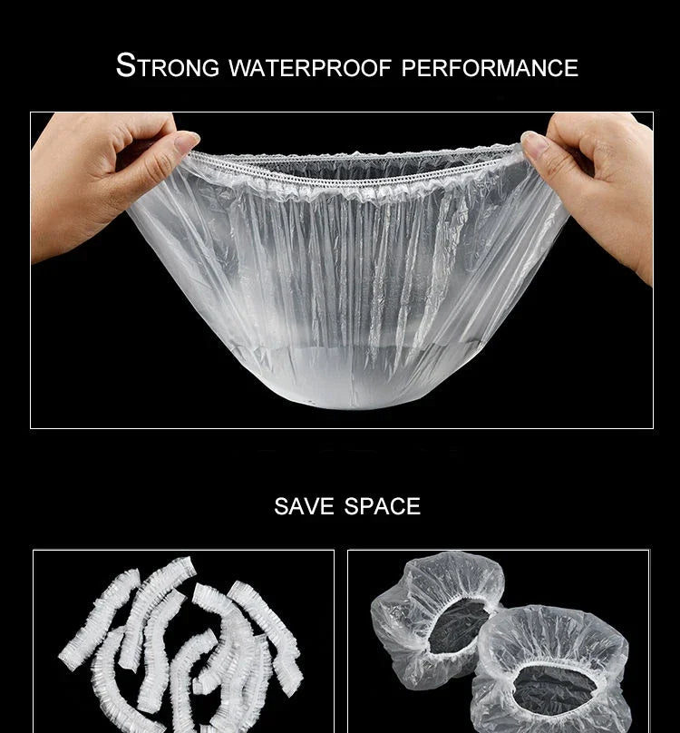 100/300pcs Disposable Plastic Shower Cap Elastic Disposable Shower Caps Anti Dust Waterproof Hat  Hair Salon Beauty Accessories