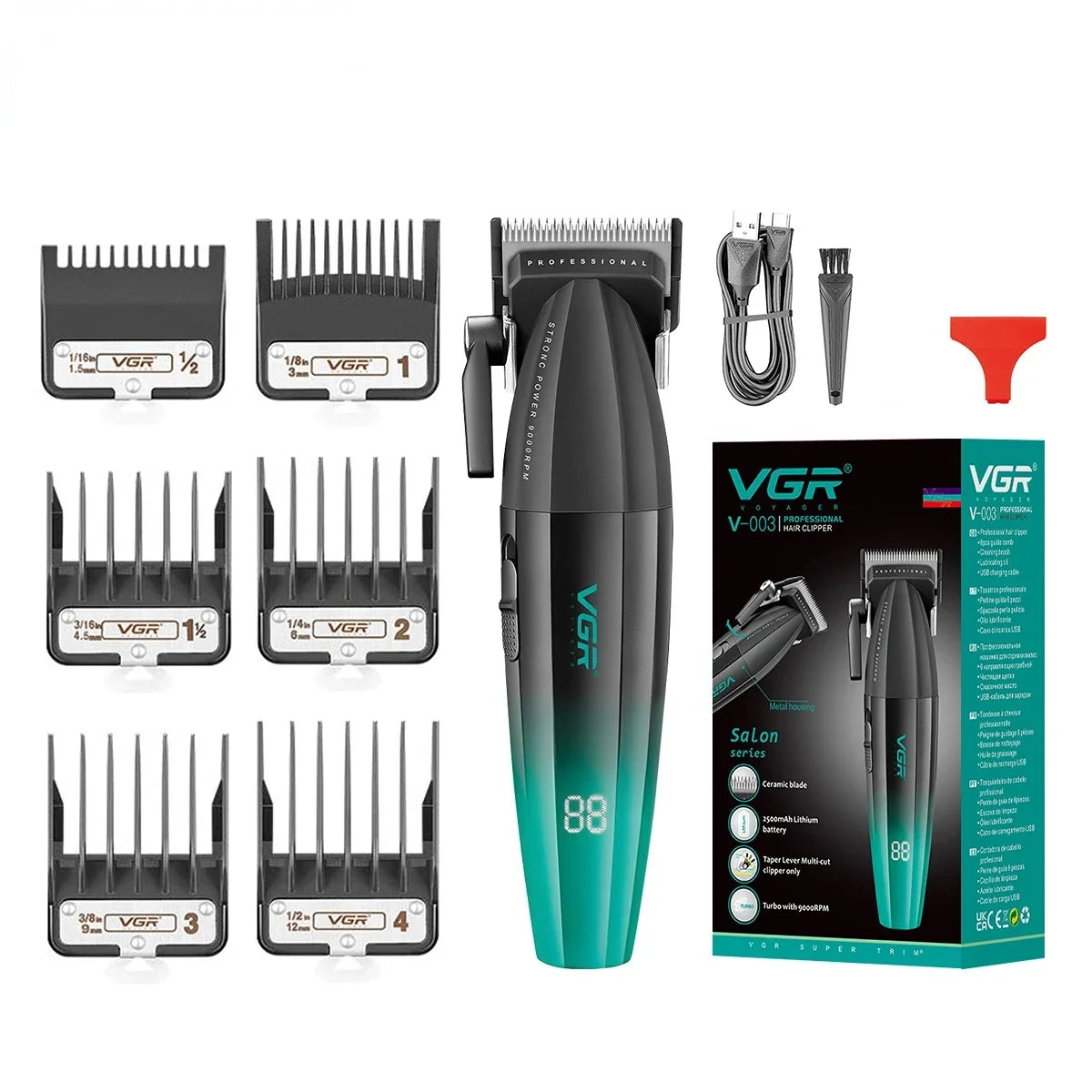 VGR Barber Clippers Professional Trimmer Adjustable Haircut 9000 RPM Hair Cutting Machine Electric Hair Clippers Men V-003 V-906