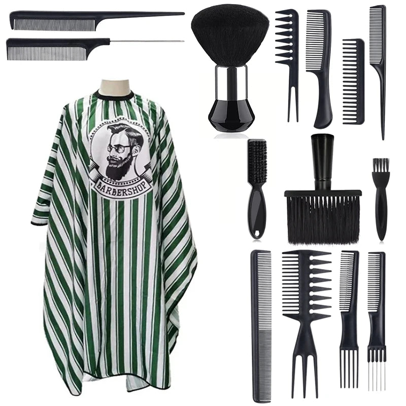 11pcs/15pcs Salon Barber Cloak Set Barber Stylist Cloak with Adjustable Buckle Neck Dust Removal Brush and Comb Barber Shop Tool
