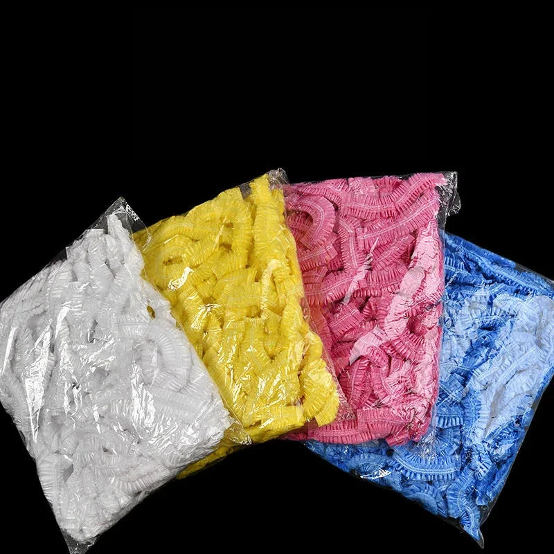 100/300pcs Disposable Plastic Shower Cap Elastic Disposable Shower Caps Anti Dust Waterproof Hat  Hair Salon Beauty Accessories