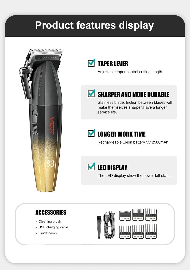 VGR Barber Clippers Professional Trimmer Adjustable Haircut 9000 RPM Hair Cutting Machine Electric Hair Clippers Men V-003 V-906