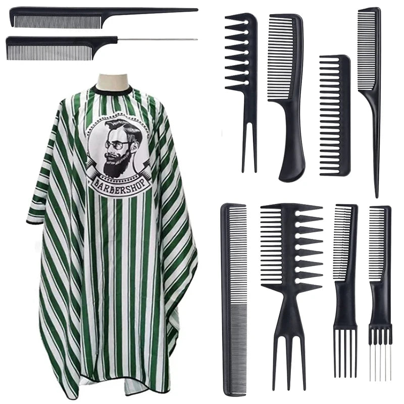 11pcs/15pcs Salon Barber Cloak Set Barber Stylist Cloak with Adjustable Buckle Neck Dust Removal Brush and Comb Barber Shop Tool