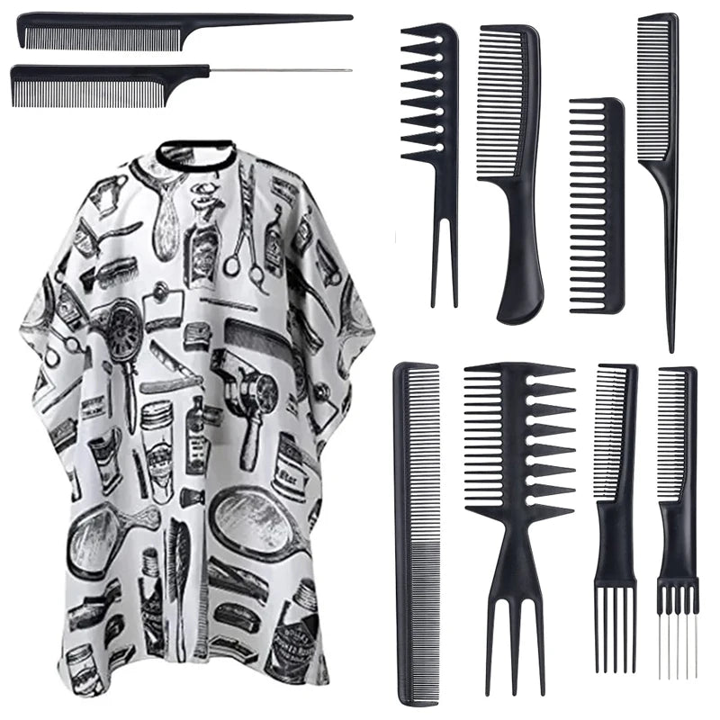 11pcs/15pcs Salon Barber Cloak Set Barber Stylist Cloak with Adjustable Buckle Neck Dust Removal Brush and Comb Barber Shop Tool