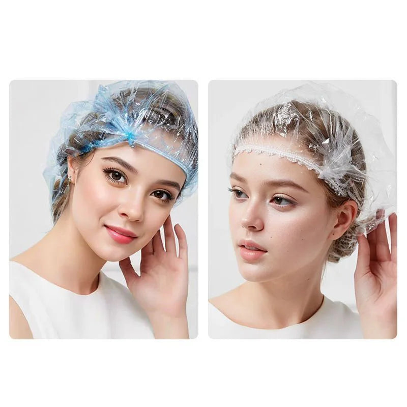 100/300pcs Disposable Plastic Shower Cap Elastic Disposable Shower Caps Anti Dust Waterproof Hat  Hair Salon Beauty Accessories