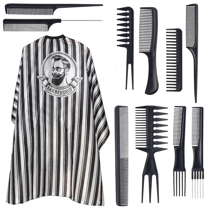11pcs/15pcs Salon Barber Cloak Set Barber Stylist Cloak with Adjustable Buckle Neck Dust Removal Brush and Comb Barber Shop Tool