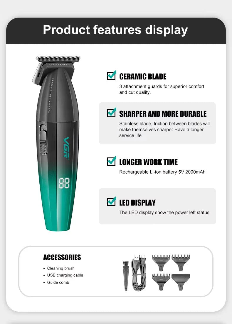 VGR Barber Clippers Professional Trimmer Adjustable Haircut 9000 RPM Hair Cutting Machine Electric Hair Clippers Men V-003 V-906