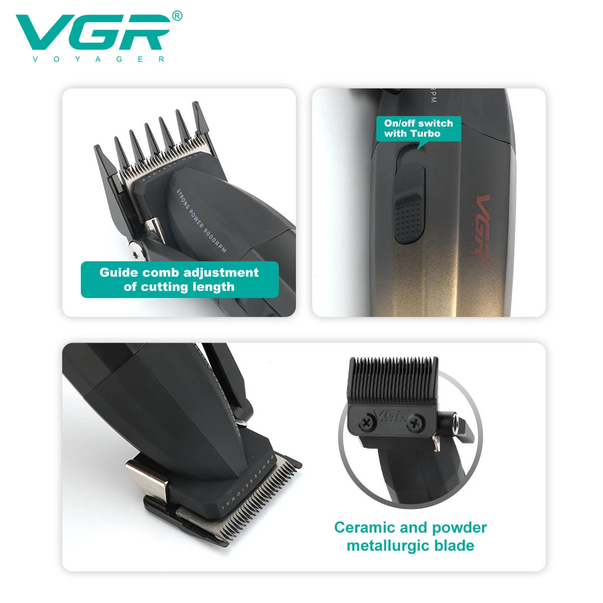 VGR Barber Clippers Professional Trimmer Adjustable Haircut 9000 RPM Hair Cutting Machine Electric Hair Clippers Men V-003 V-906
