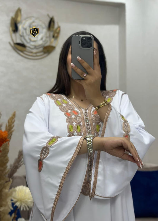 Moroccan Embroidered Jalabiya – Elegant Crepe Maxi Dress