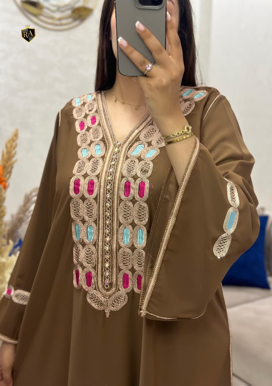 Moroccan Embroidered Jalabiya – Elegant Crepe Maxi Dress