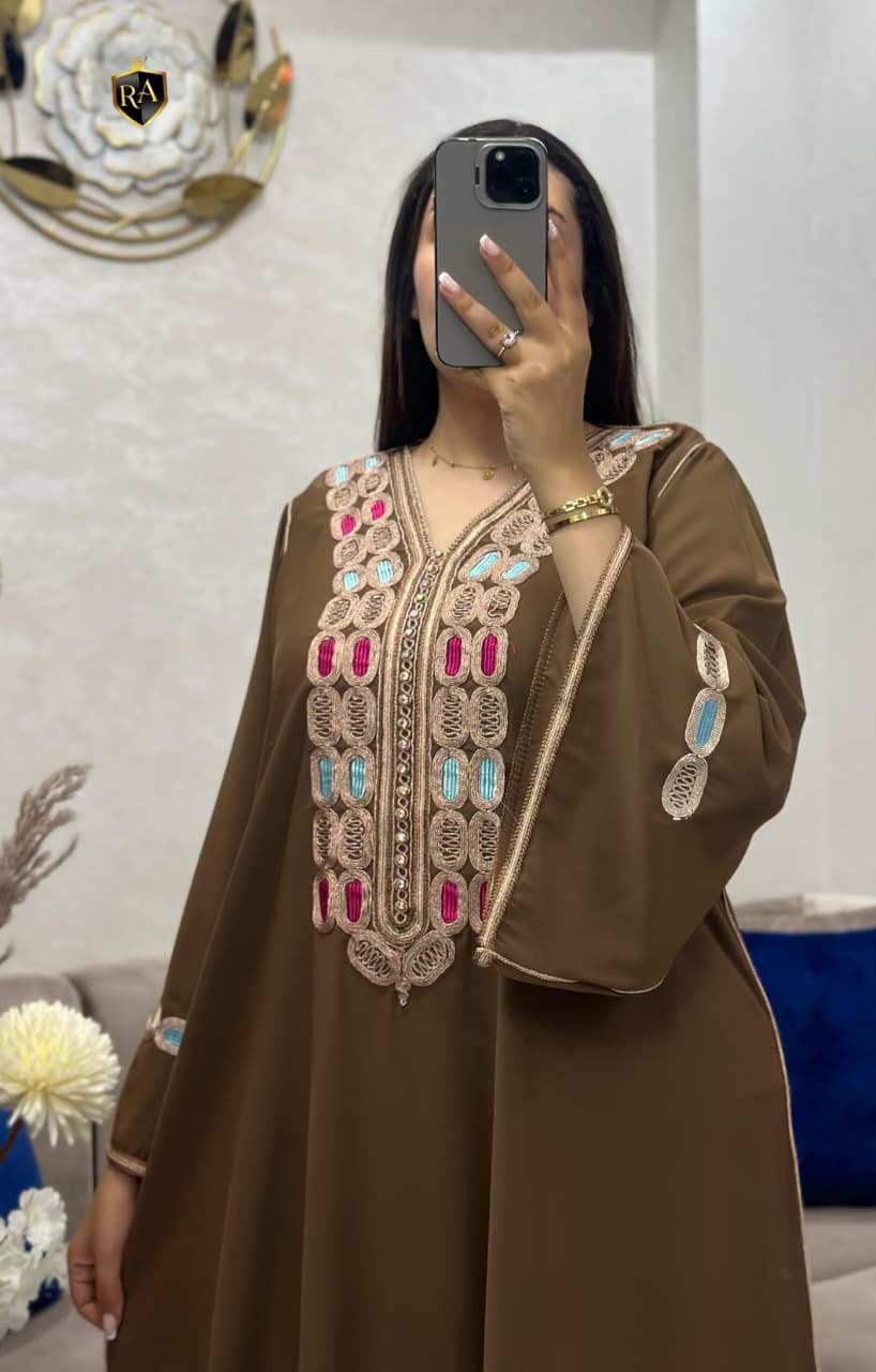 Moroccan Embroidered Jalabiya – Elegant Crepe Maxi Dress