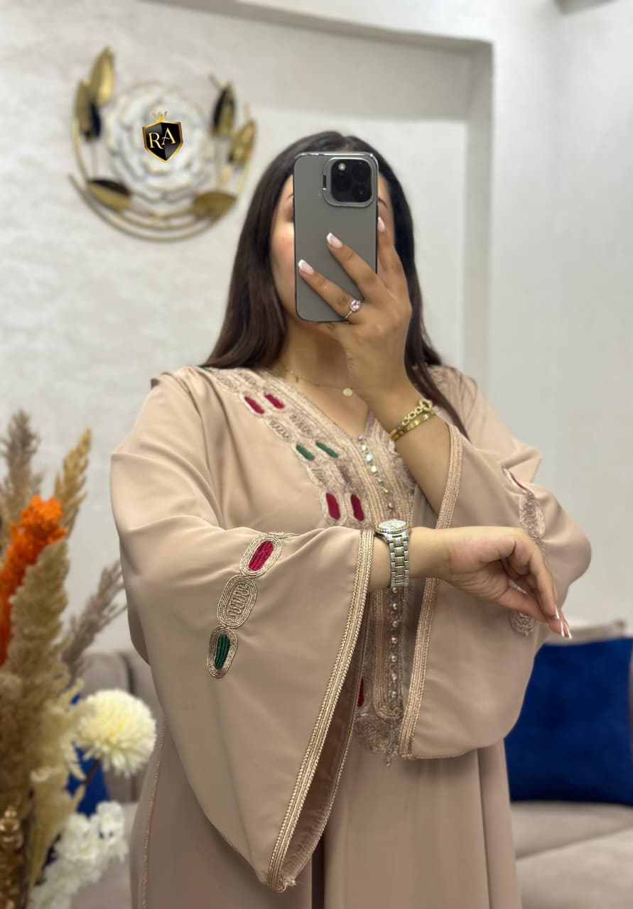 Moroccan Embroidered Jalabiya – Elegant Crepe Maxi Dress