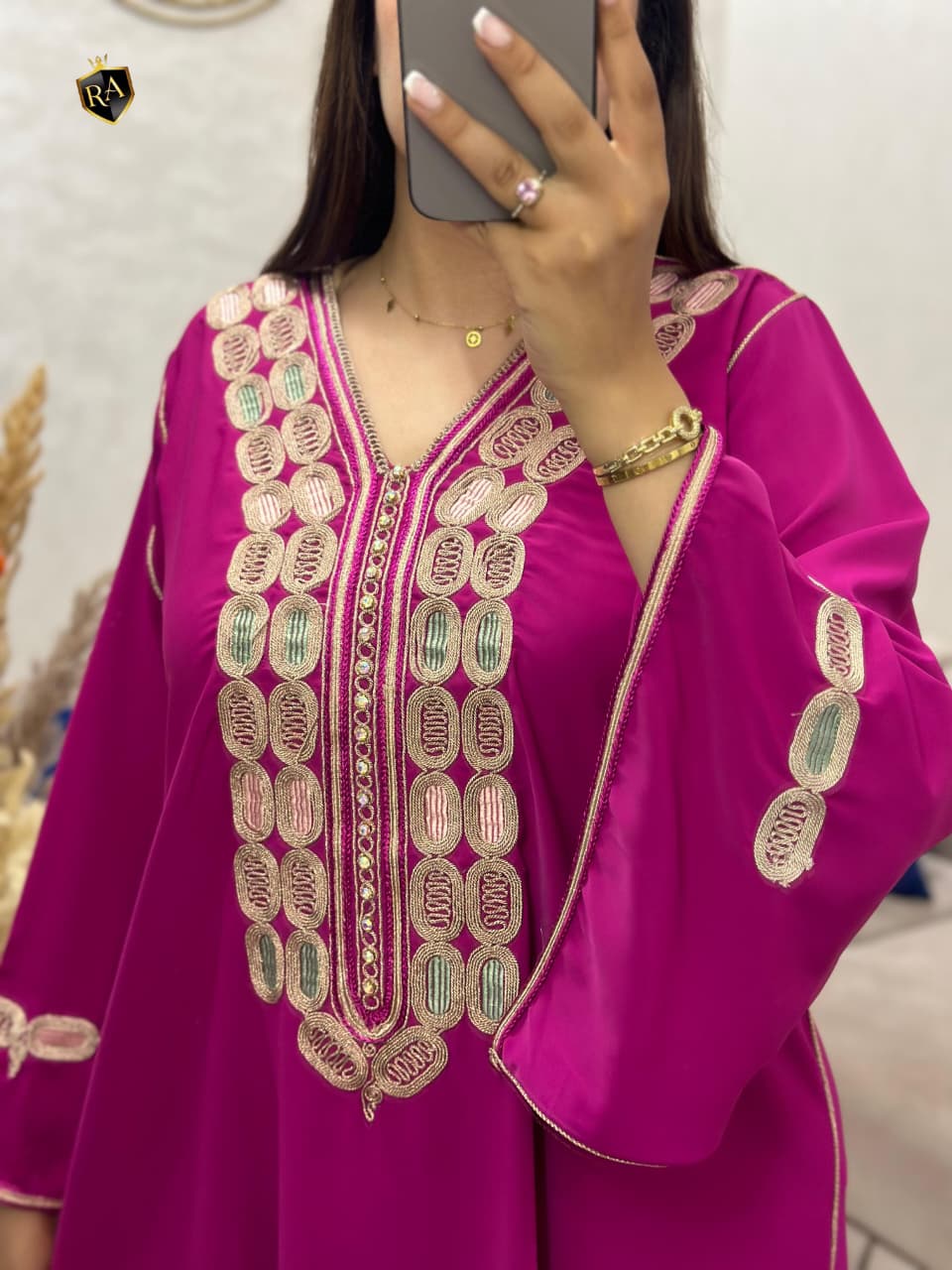 Moroccan Embroidered Jalabiya – Elegant Crepe Maxi Dress