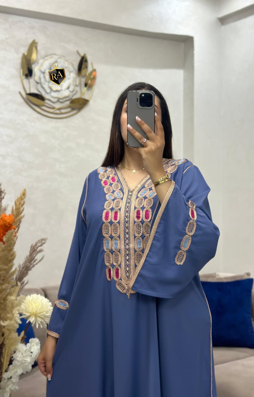 Moroccan Embroidered Jalabiya – Elegant Crepe Maxi Dress