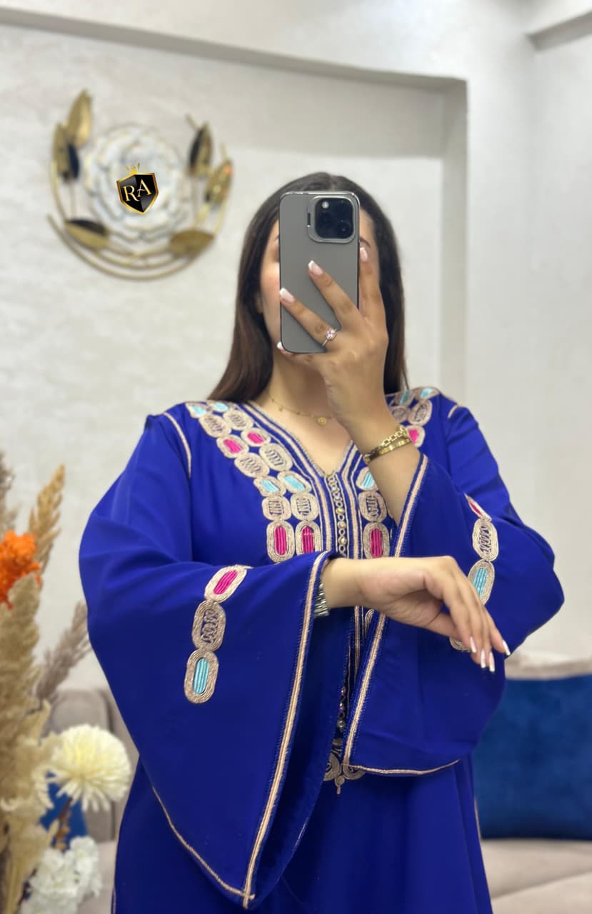 Moroccan Embroidered Jalabiya – Elegant Crepe Maxi Dress